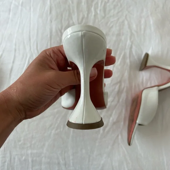 Amina Muaddi White Pointed Heel Patent Leather Mules Sandal Block Heels Wedding - Picture 9 of 12